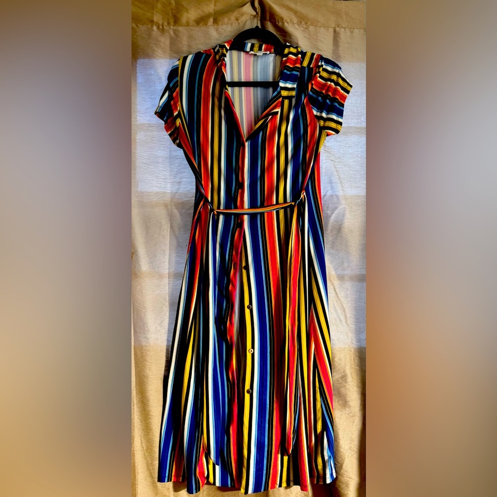 Rolla Coster Rainbow Stripe Button-Down Midi Dress - M